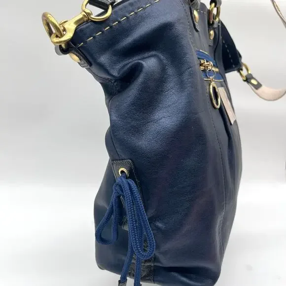 Coach Poppy Leather Tote Bag, Blue, Cinched Sides - Picture 8 of 11